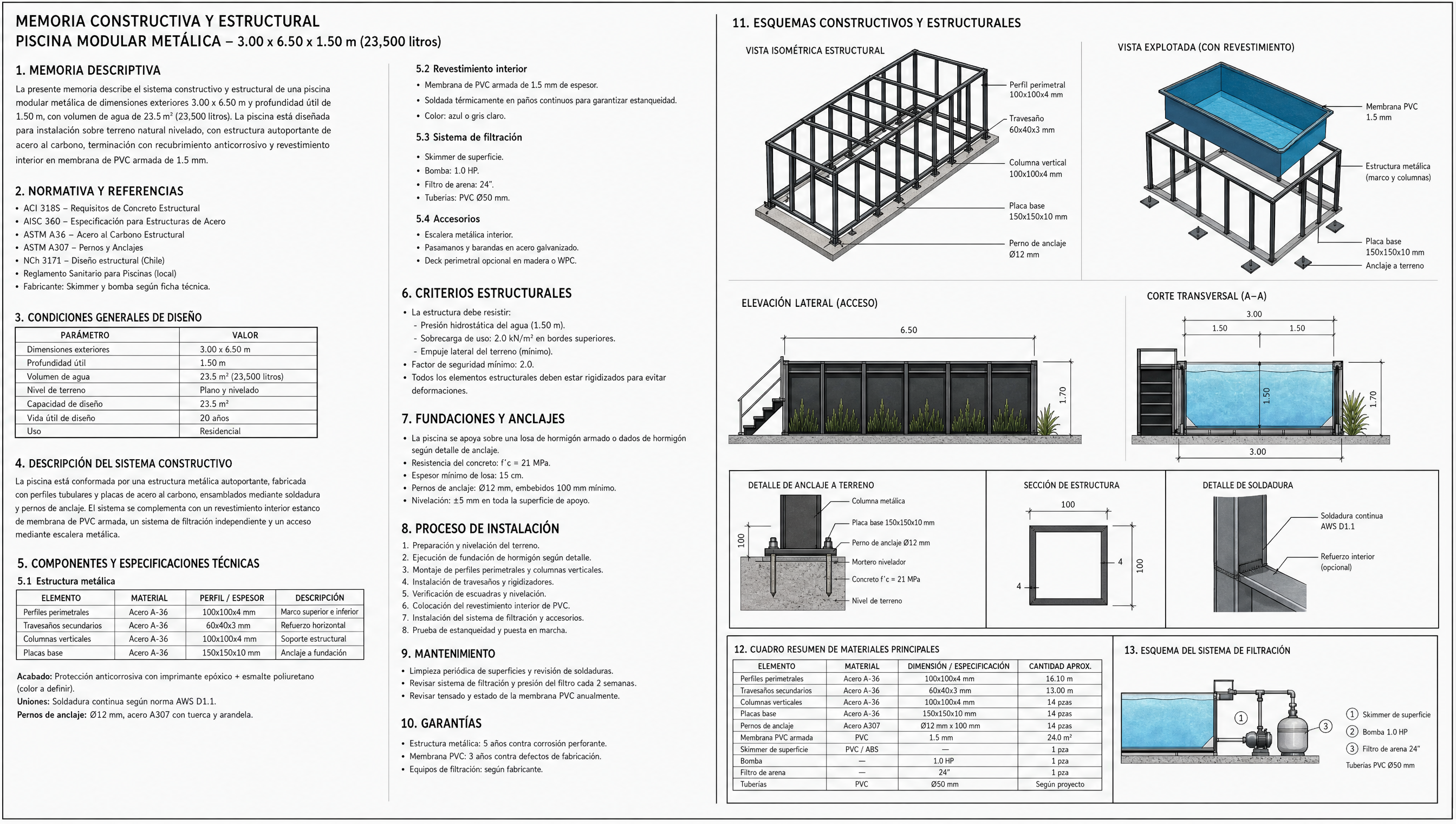Memoria constructiva y estructural Piscina Modular 3 x 6.5 m